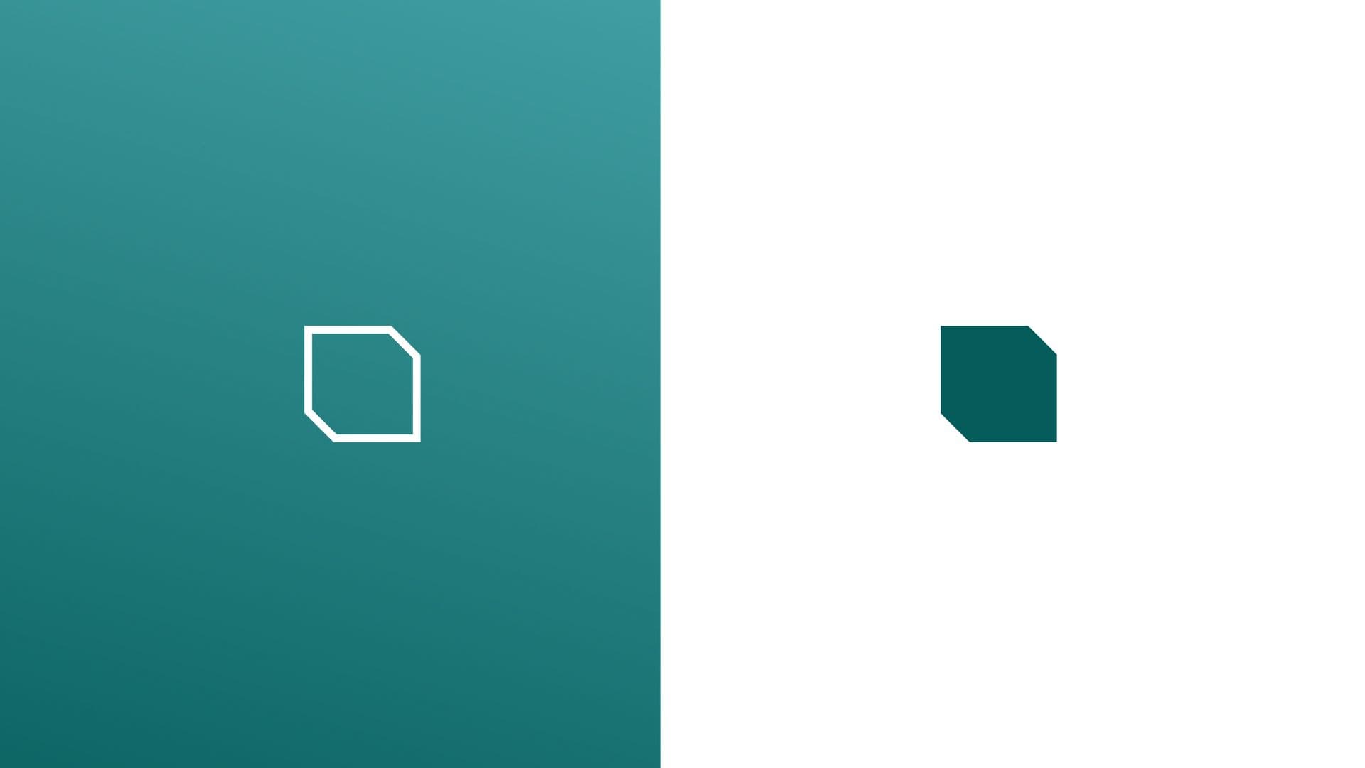 The Narvan mark, a square with one cut corner, in outline on teal and solid teal on white.