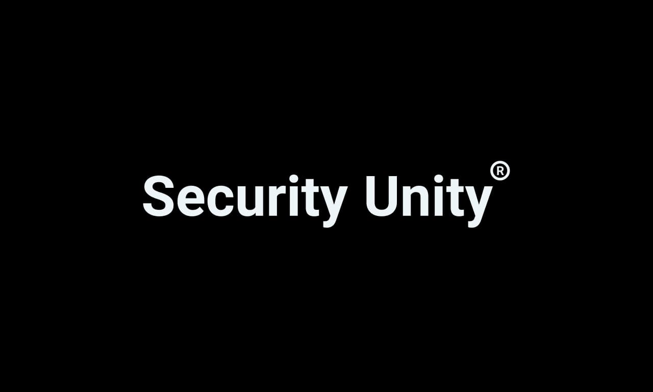 The Security Unity wordmark in white on black.