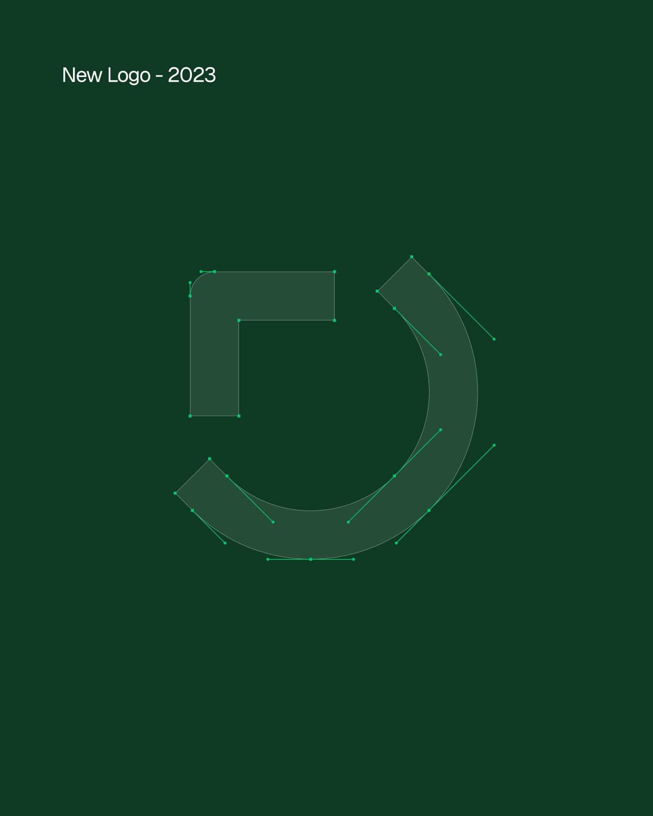 The 2023 Shopino mark, an open rounded square, drawn over its construction lines on dark green.