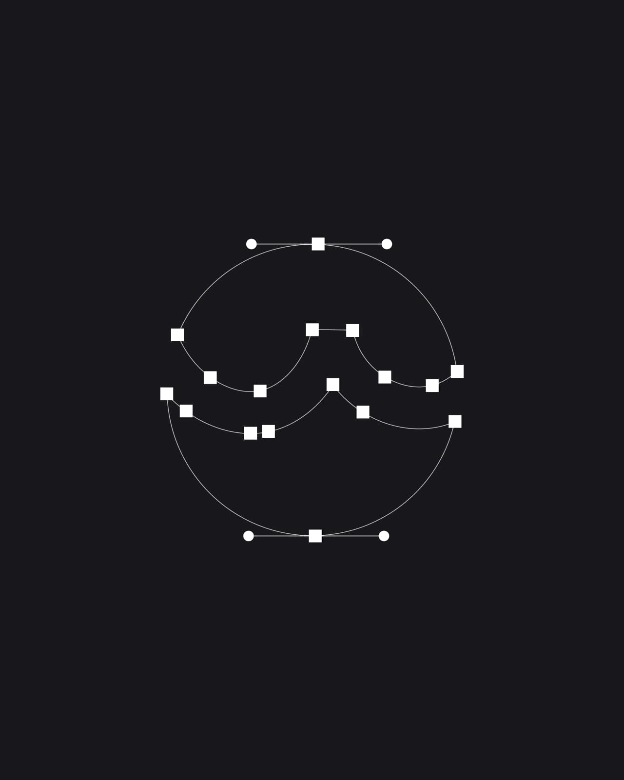 The WolkaStore mark drawn as white outlines and anchor points on black.